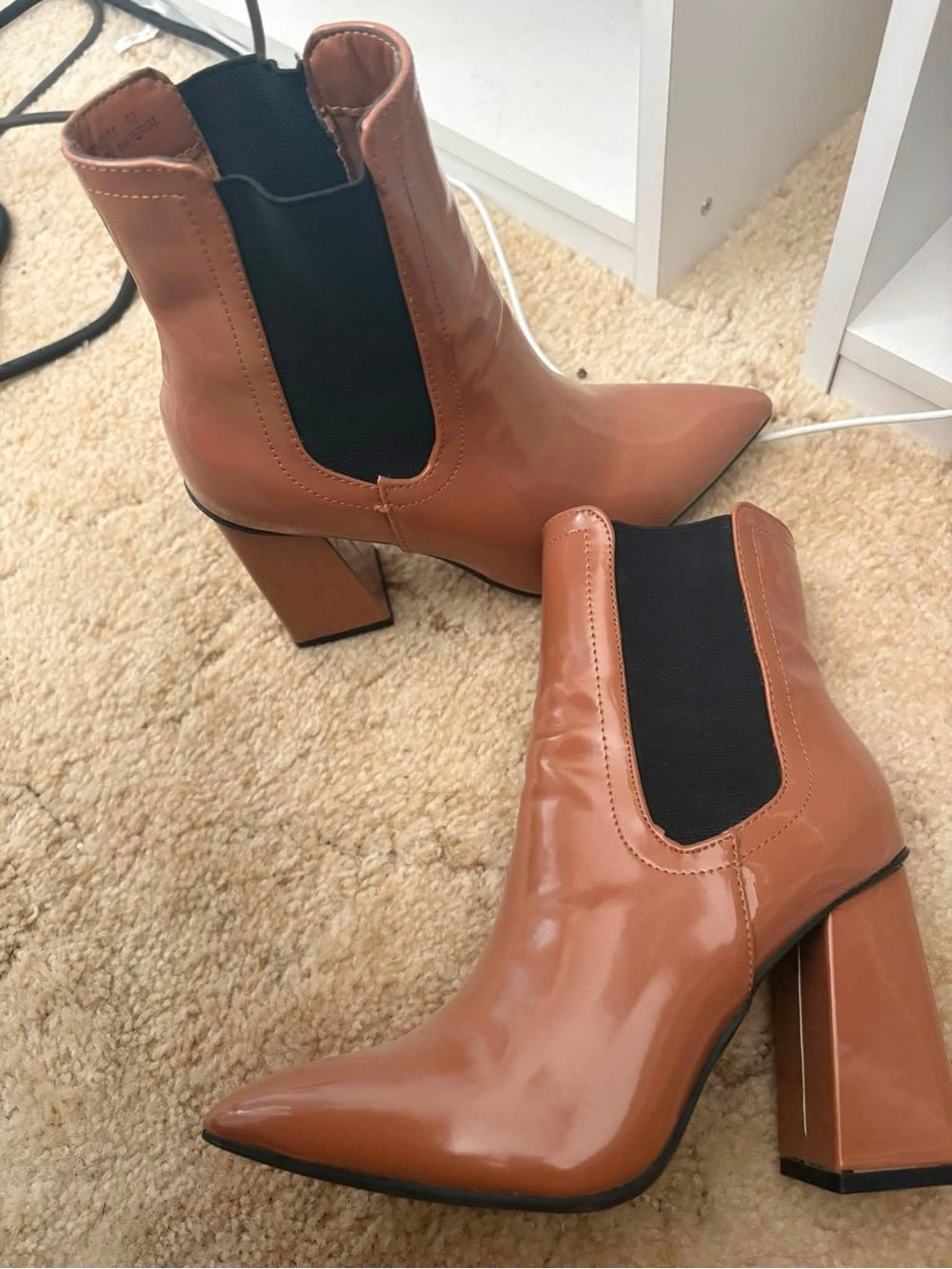 Women's Tan Pointed Toe Block Heel Chelsea Ankle Boots